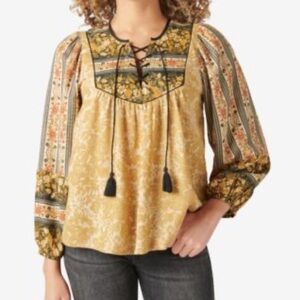 Lucky Brand Boho Floral Paneled Peasant Blouse size S